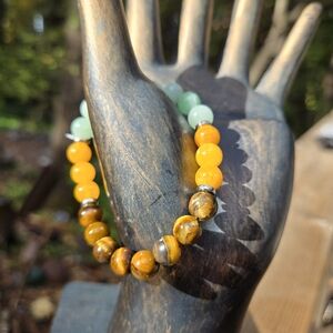 Tigers eye Chalcedony & citrine natural crystal gemstone stretch bracelet